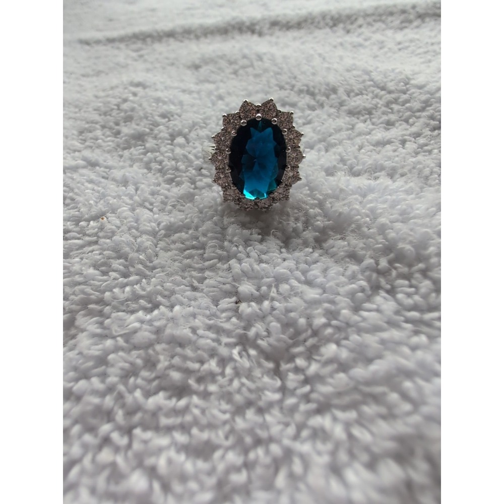 925 Sterling Silver Lab-Created Sapphire & White Topaz Ring‎ Size 7